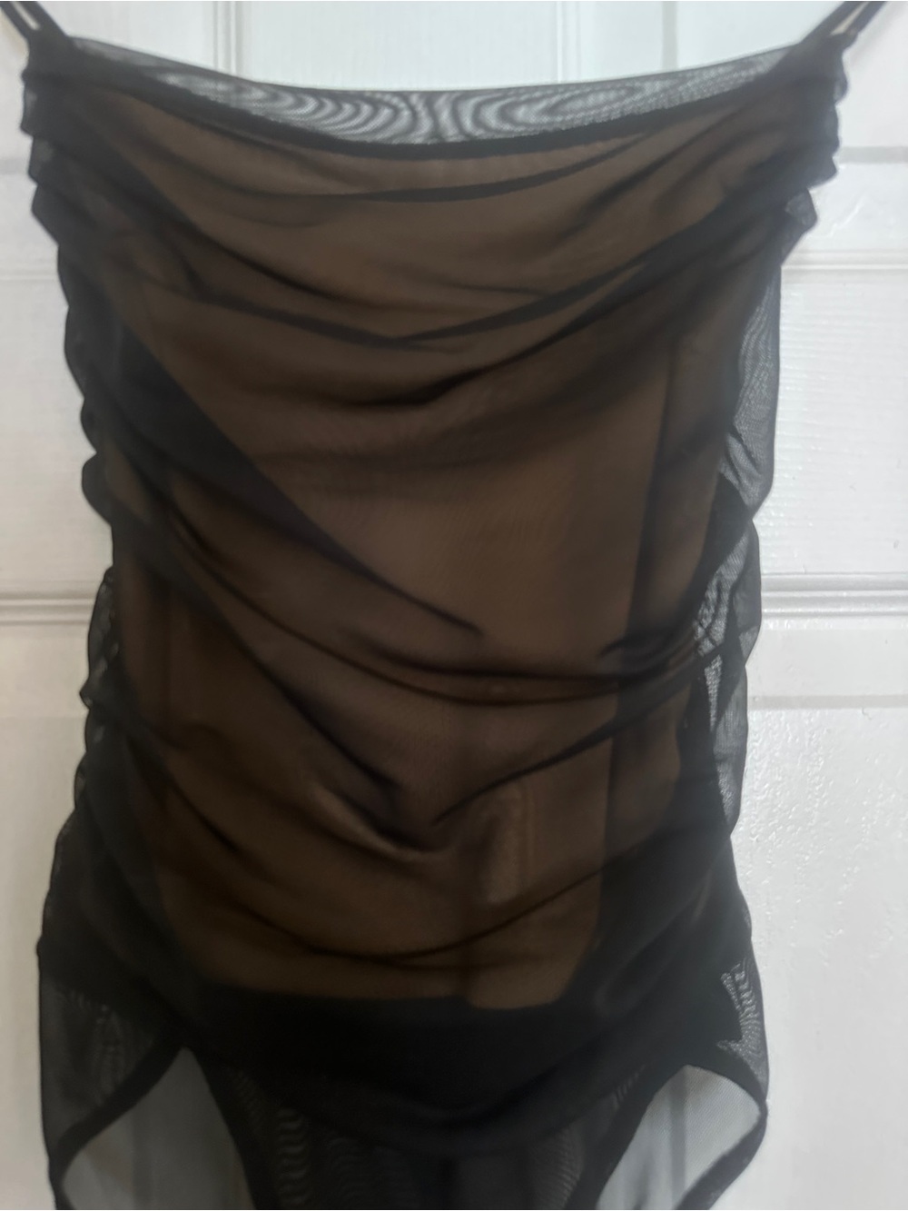 12th Tribe Sheer Black Ruched Mesh Bodysuit- size small